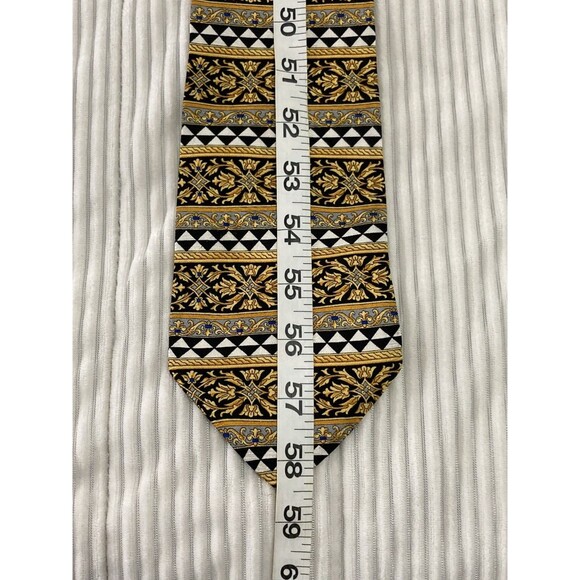 V2 by Versace Men’s Tie 100% Silk Gold Black Geometric Luxury Designer Italy - Picture 7 of 7